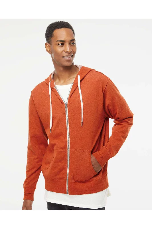 Shop the Weekend Away Independent Trading Co. Mens French Terry Full Zip Hooded Sweatshirt Hoodie w/ Pockets - Heather Burnt Orange