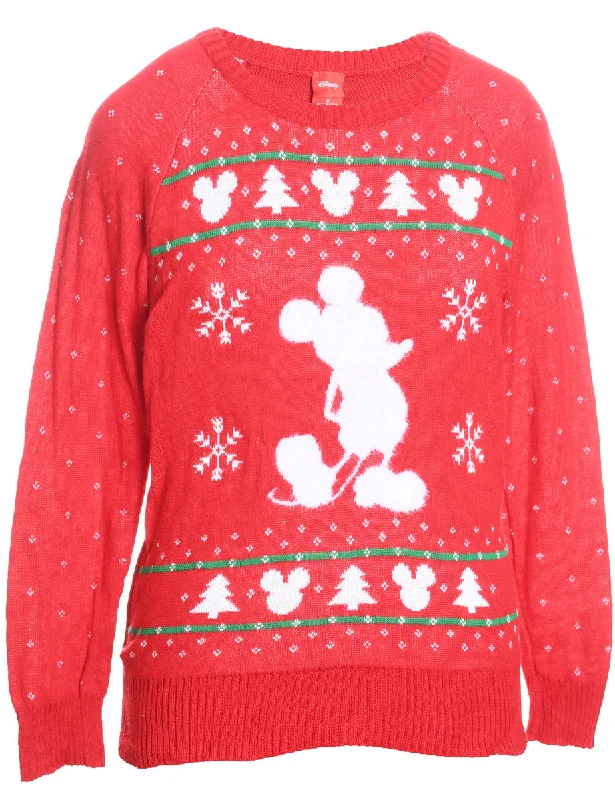 Unbeatable Deal Red & White Mickey Mouse Design Knit Jumper  - S