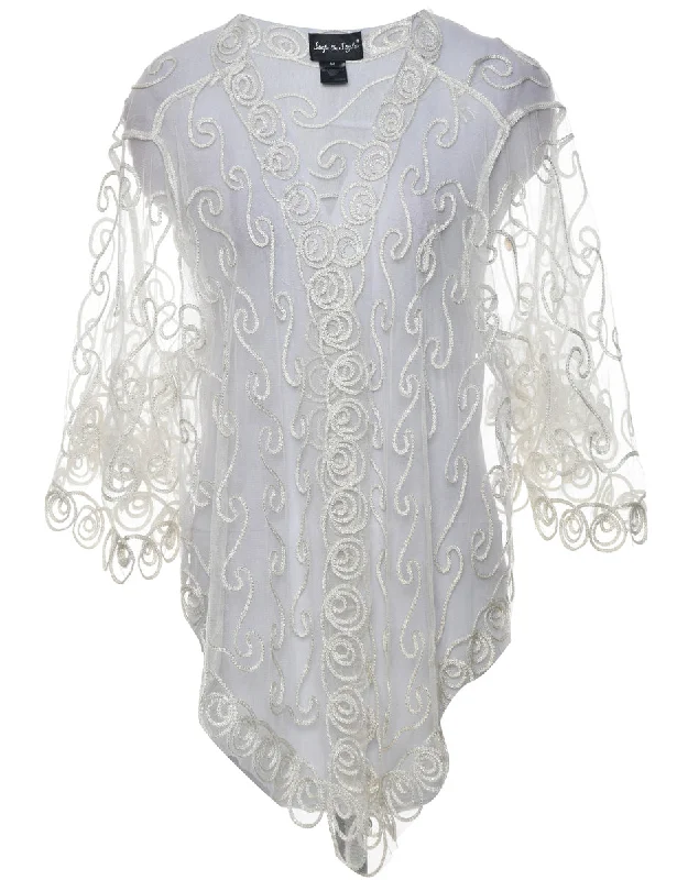 Sheer  Embroidered Off White Jacket - M