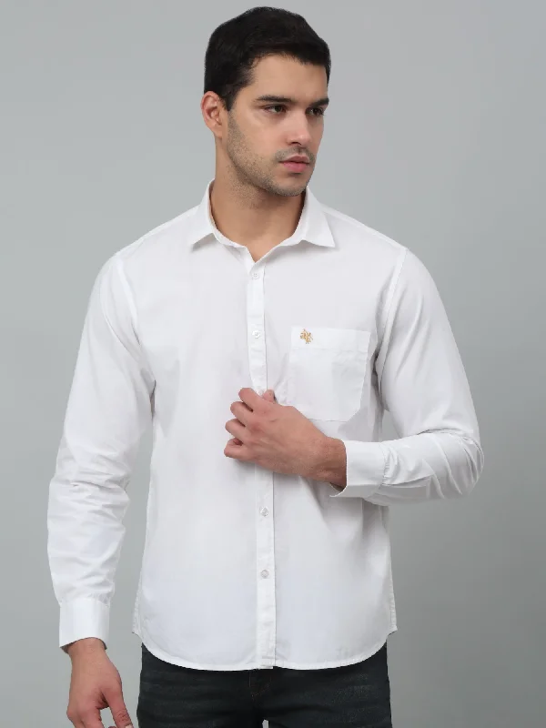 Weekend Specials to Cherish Men's White Casual Plain Full Sleeve Shirt