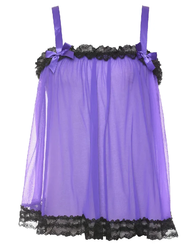Weekend Discounts You Deserve Purple & Black Contrast Sheer Lace Trim Babydoll - S