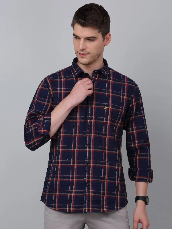 Super Discount Men's Navy Blue Casual Big Checks Full Sleeve Shirt