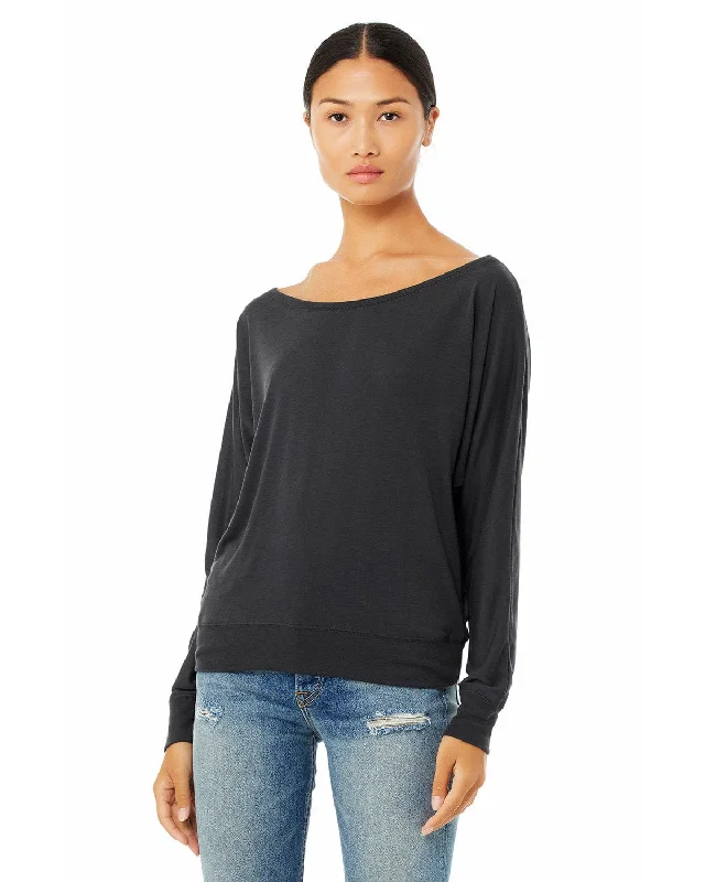 Markdown Sale Bella+Canvas Ladies Long Sleeve Off The Shoulder Top | Dark Grey