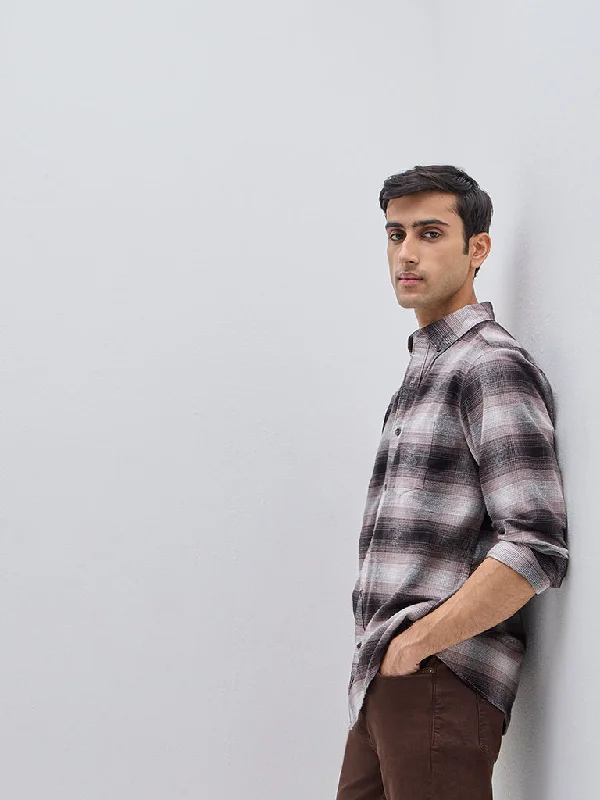 Super Savings WES Casuals Brown Checks Design Relaxed-Fit Cotton Shirt