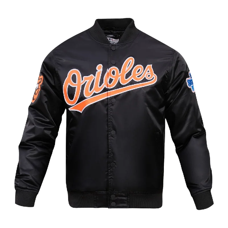 MLB BALTIMORE ORIOLES BIG LOGO WORLD SERIES MEN'S SATIN JACKET (BLACK)