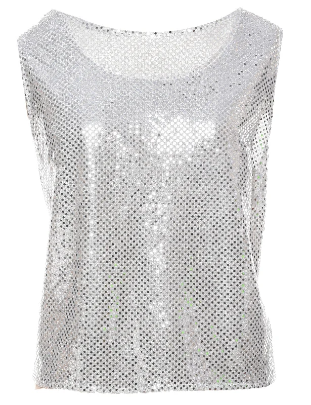 Sequined Silver Evening Top - XL