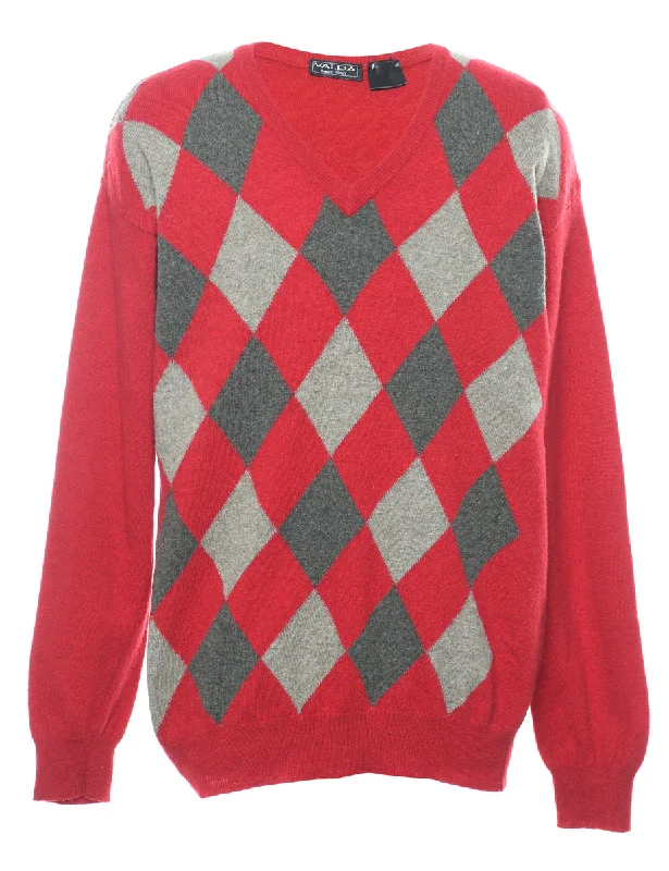Extra Discount Red Harlequin Pattern Jumper - L
