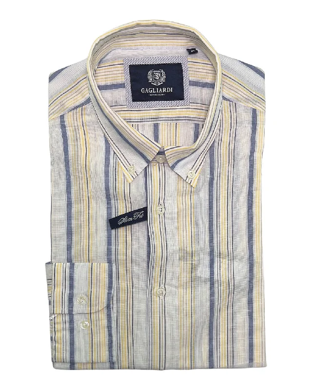 White Blue Yellow Stripe Shirt