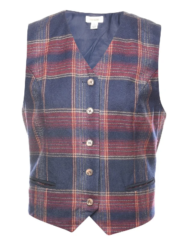 Navy & Maroon Checked Waistcoat - S