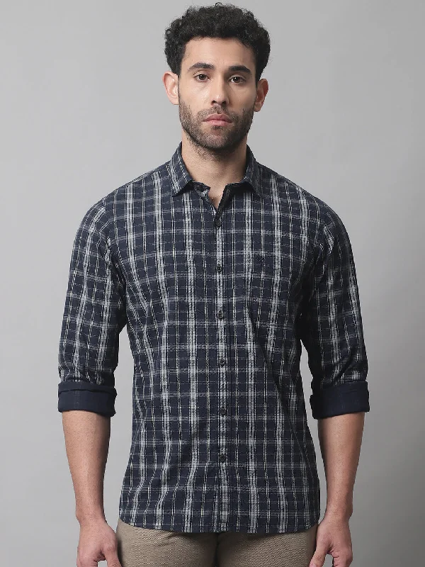 Amazing Value Men's Navy Blue Casual Medium Checks Full Sleeve Shirt