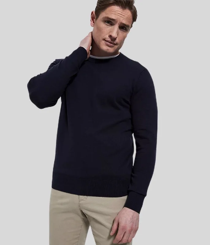 Year-End Clearance Navy Mens Wool & Cashmere Blend Crew Neck Jumper