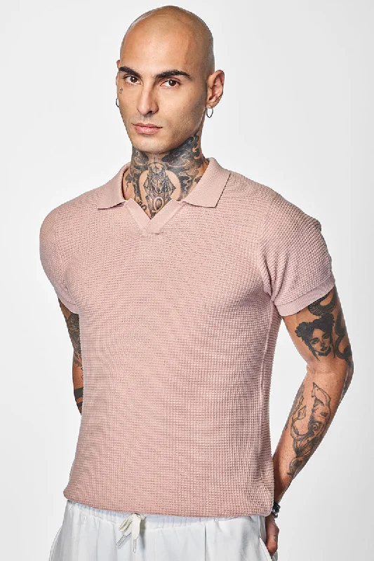 Core Lab Light Pink Textured Polo T-Shirt