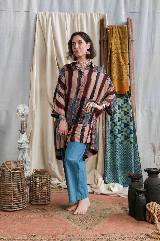 Today's Deal Unisex Oversized coat shirt Ajrakh Tussar Mulberry Silk