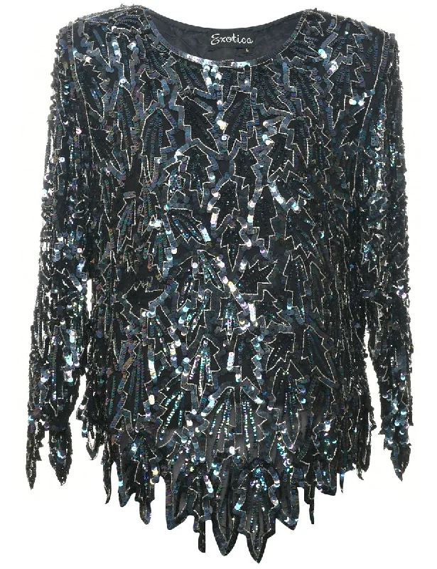 Silk Sequined Evening Top - L