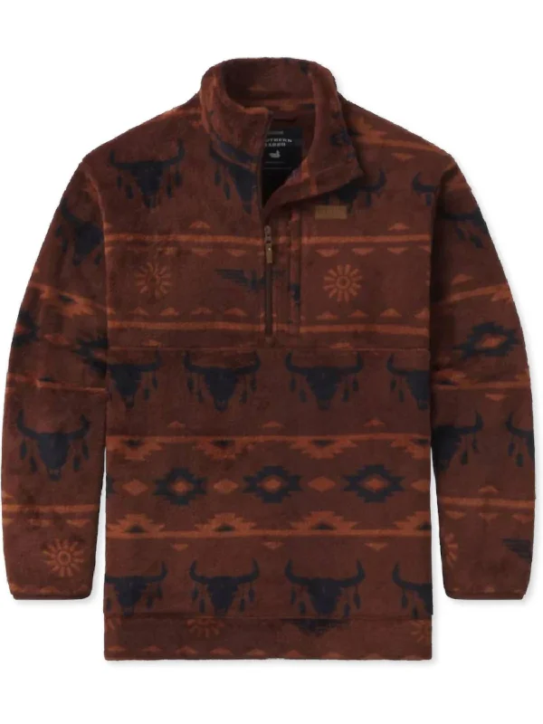Weekend Savings Fiesta Men's Marfa Valley Fleece Pullover Sweater In Burnt Red
