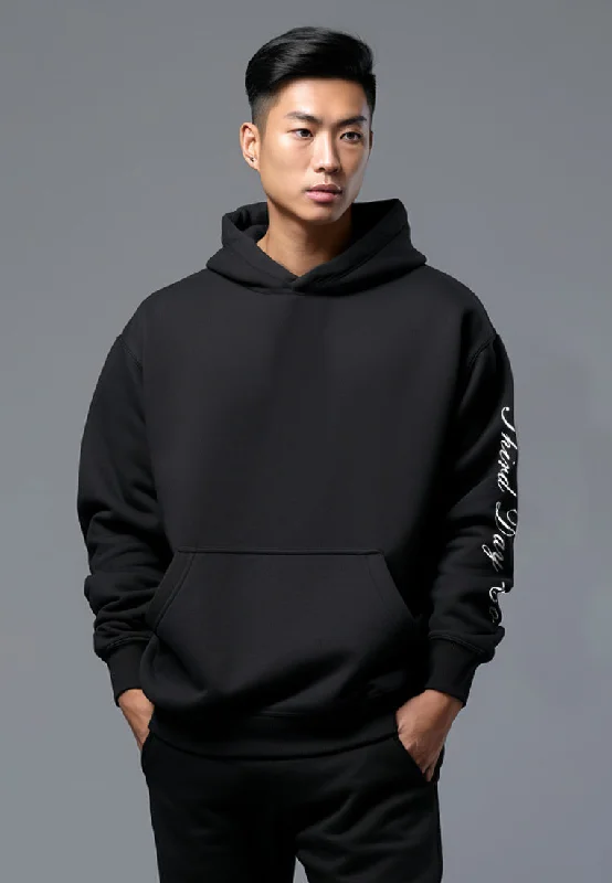 Hurry Up MOB02 Hoodies Oversize ScubaLux Bahan Scuba Adem "thirddayco script arm" hitam