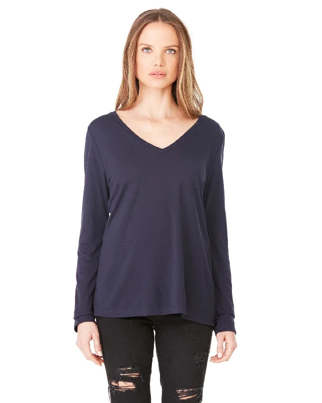 Bella+Canvas Ladies Flowy Long Sleeve V-Neck | Midnight