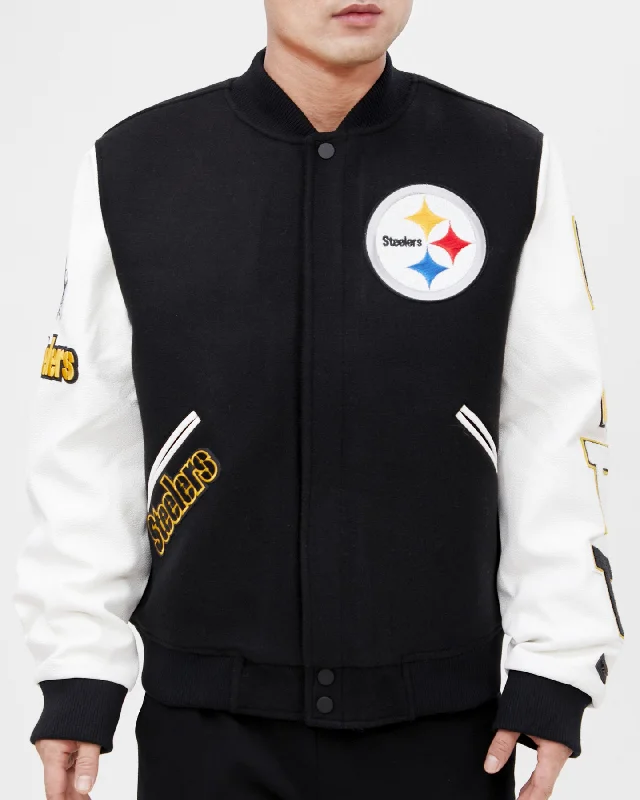 NFL PITTSBURGH STEELERS CLASSIC WOOL MEN'S VARSITY JACKET (BLACK/WHITE)