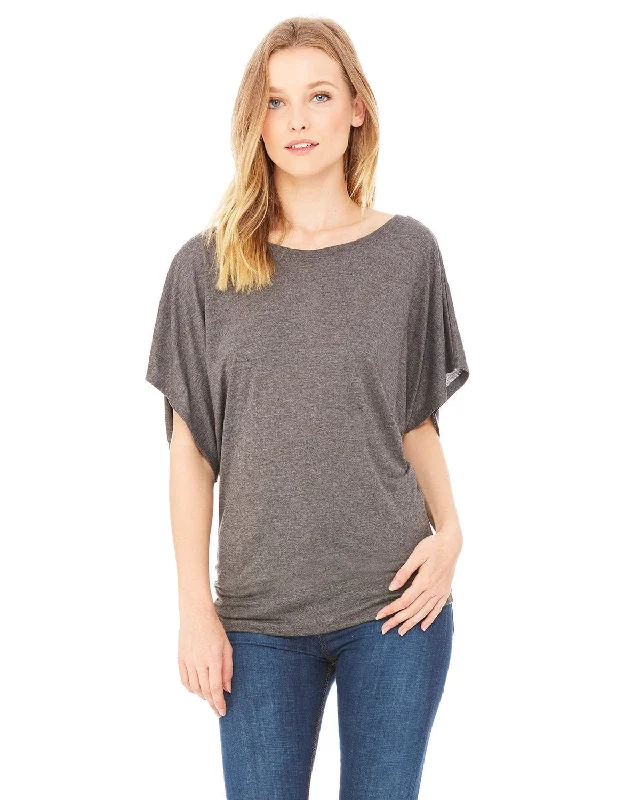 Bella+Canvas Ladies Flowy Draped Dolman T-Shirt | Drk Grey Heather