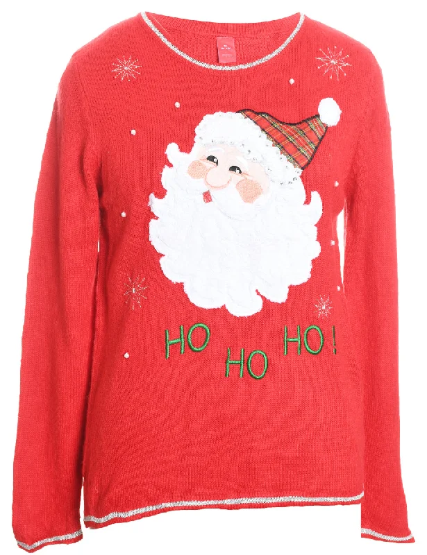 Santa Claus Design Red Knit Christmas Jumper - M