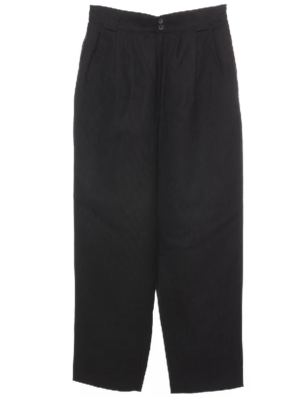 Savings Soar This Weekend Pinstriped Black Pleated Trousers - W28 L28
