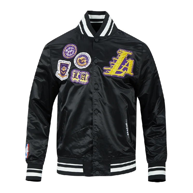 NBA LOS ANGELES LAKERS DIY PICK STITCH MEN'S RIB SATIN JACKET (BLACK)