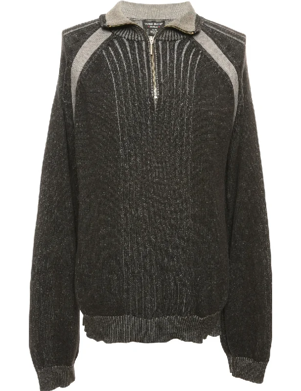 Weekend Discounts to Grab Quarter Zip Black Jumper - L