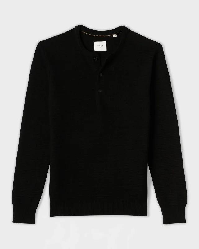 Limited Supply Men's Textured Sweater Henley In Black
