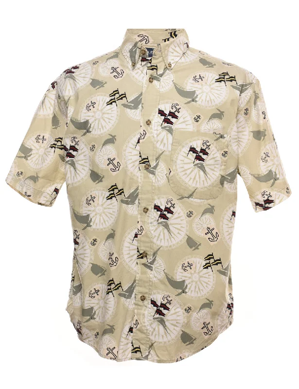 Reduced Price Puritan Beige 1990s Nautical Design Shirt - M