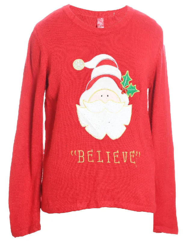 Santa Claus Red Knit Christmas Jumper - L