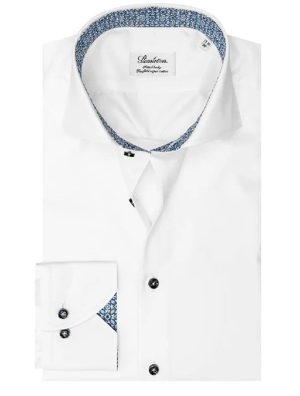 Instant Deal Plain with Pattern Inlay Fitted Body Shirt White