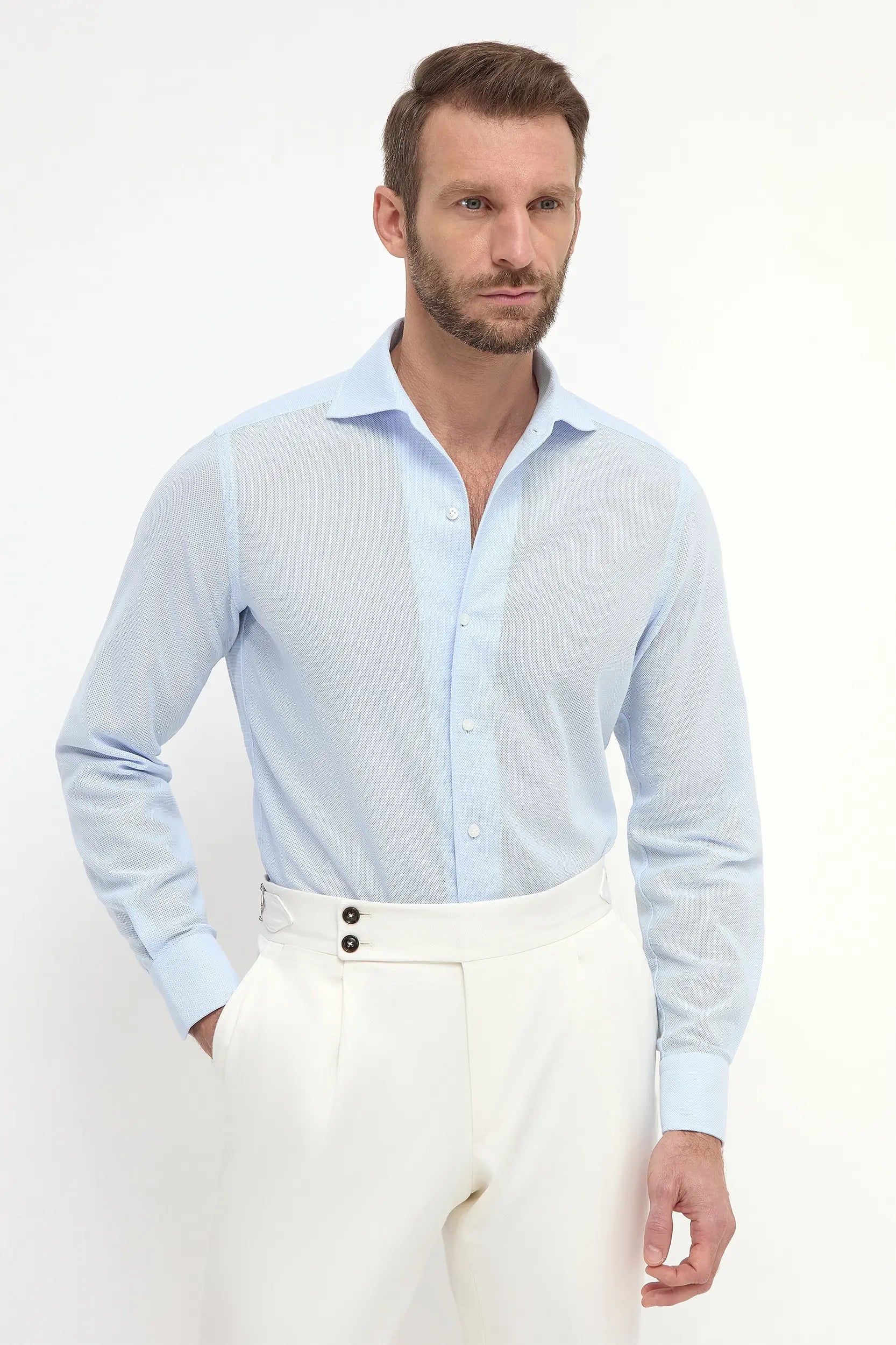 Stock Up Light blue basketweave shirt - Made in Italy