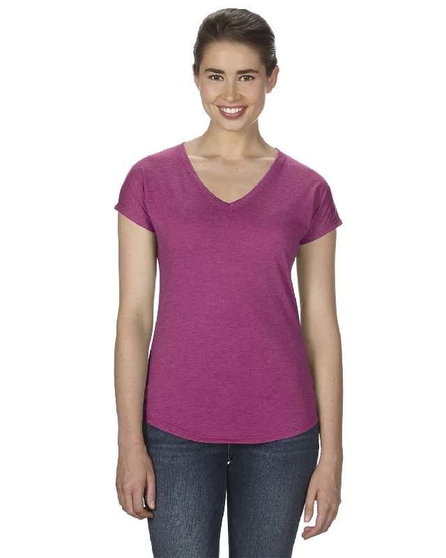 Anvil Ladies Triblend V-Neck T-Shirt | Heather Raspbrry