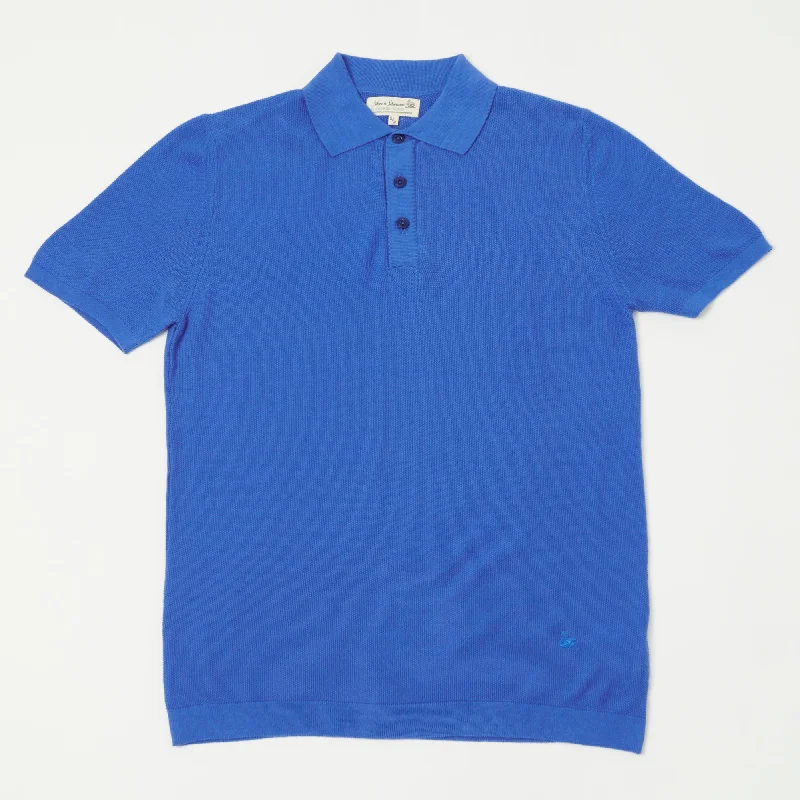 Weekend Deals to Make You Happy Merz b. Schwanen KPLP02 Plant Based Knitted Polo Shirt - Washed Blue