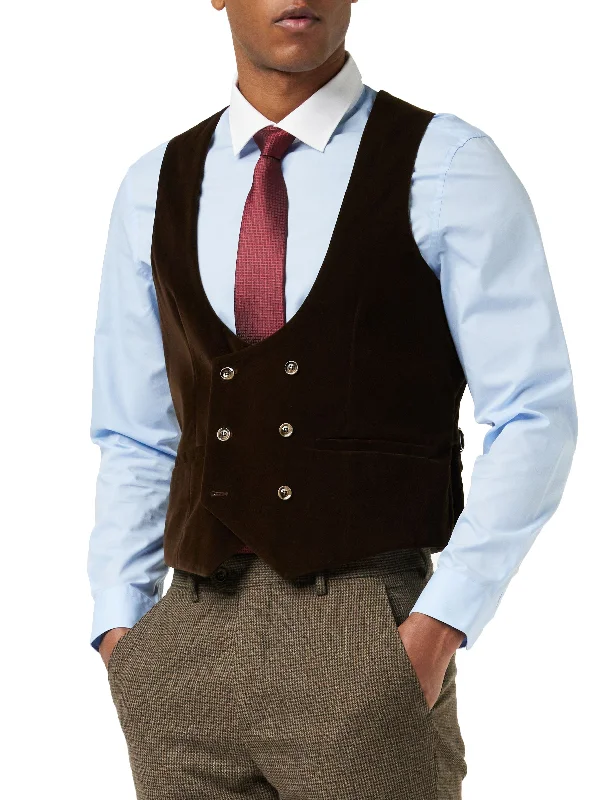 Shop and Save HERVE - BROWN VELVET DOUBLE BREASTED WAISTCOAT