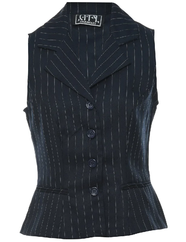 Weekend Shopping Extravaganza Pinstriped Navy & White 1990s Waistcoat - S