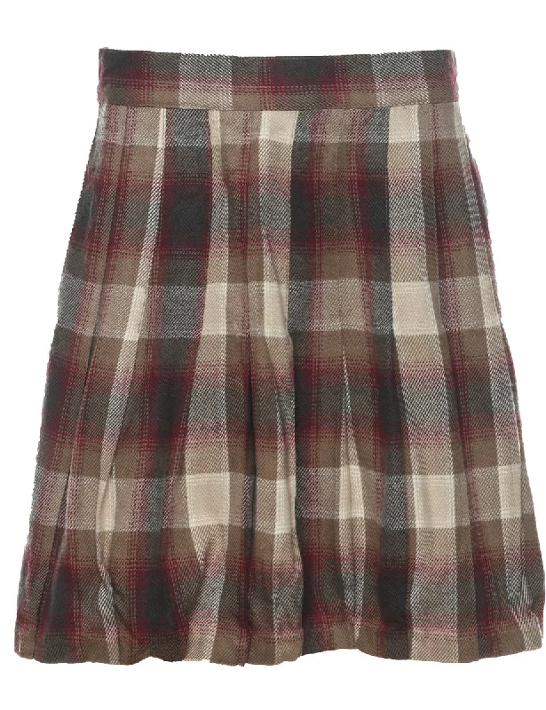 Weekend Discounts to Savor Plaid Multi-Colour Pleated Skirt - M