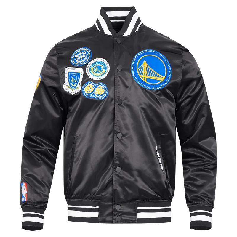 NBA GOLDEN STATE WARRIORS DIY PICK STITCH MEN'S RIB SATIN JACKET (BLACK)