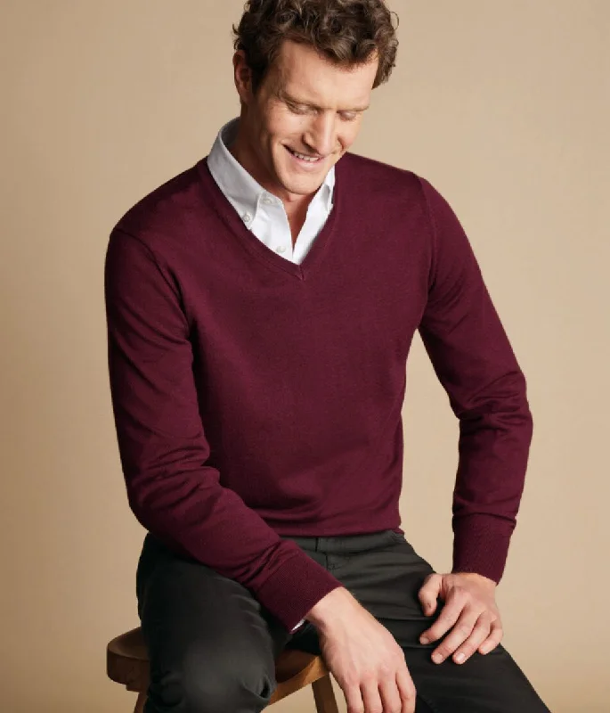 Weekend Price Cuts Galore Burgundy Men's Wool Rich V Neck Jumper