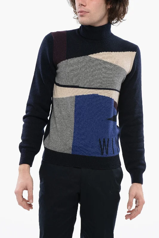 Corneliani Cashmere Turtleneck Sweater With Multicolored Brand