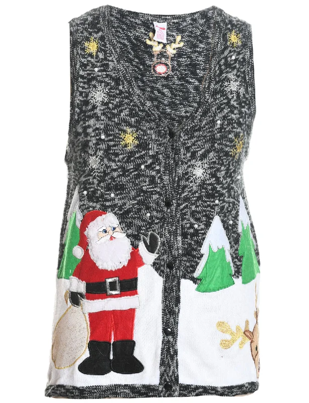 Santa Claus Grey Knit Christmas Vest - S