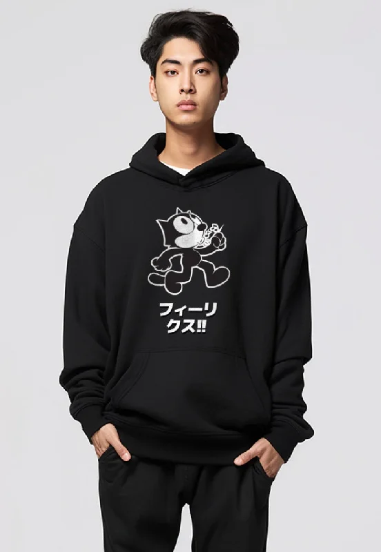 Lowest Rates MOB04 Hoodie Pria Oversize Bahan Scubalux gambar Kucing Felix hitam