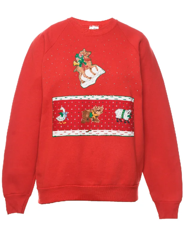 Unmissable Offer Red Christmas Animal Design Sweatshirt - L