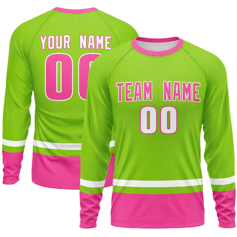 Amazing Value Custom Neon Green White-Pink Color Block Design Long Sleeve Performance T-Shirt