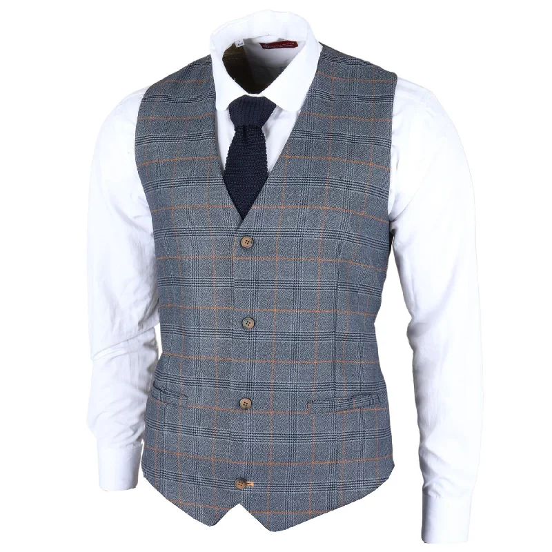 Big Savings Men's Waistcoat Navy Checked Tailored Fit Vest
