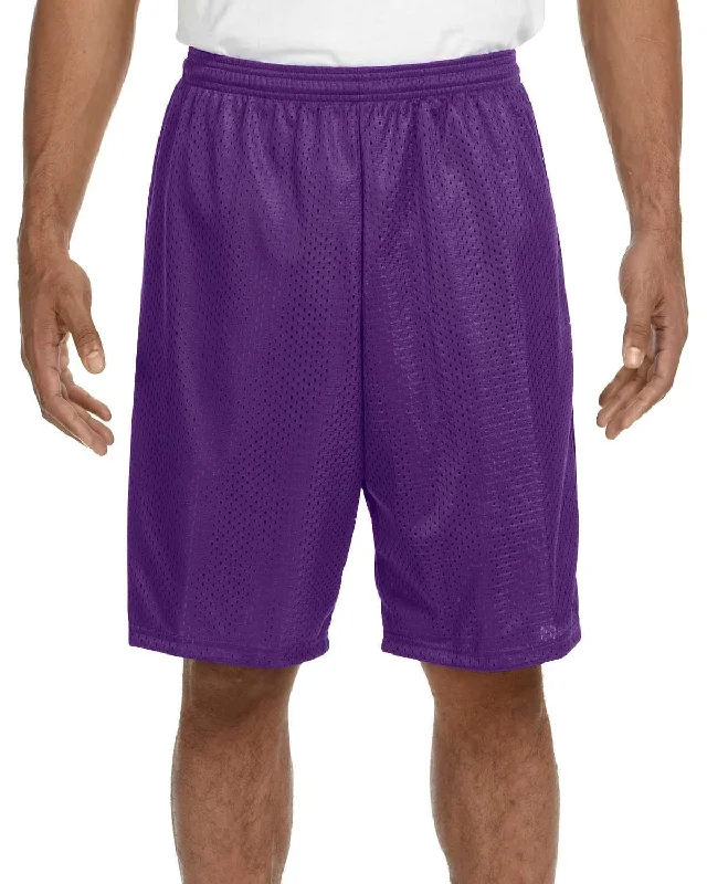 A4 Adult Nine Inch Inseam Mesh Shorts | Purple