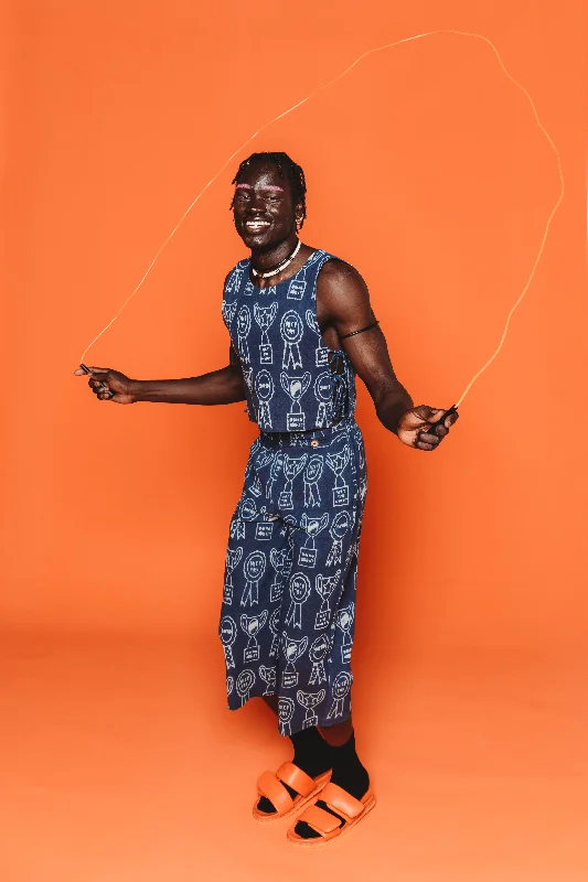 Weekend Savings Spree Tank Tie Top – Trophy Print Indigo Mud Resist