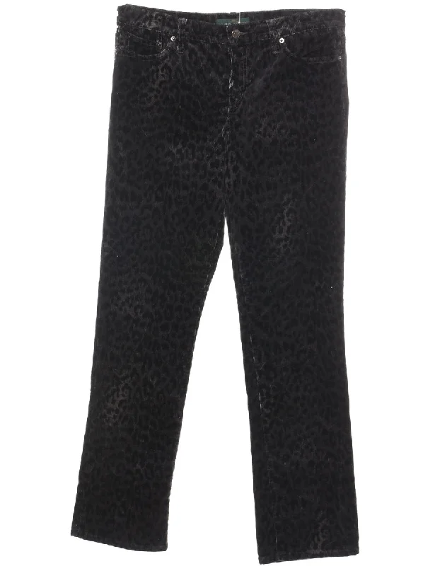 Sale Event Ralph Lauren Corduroy Black & Grey Leopard Print 1990s Trousers - W32 L32