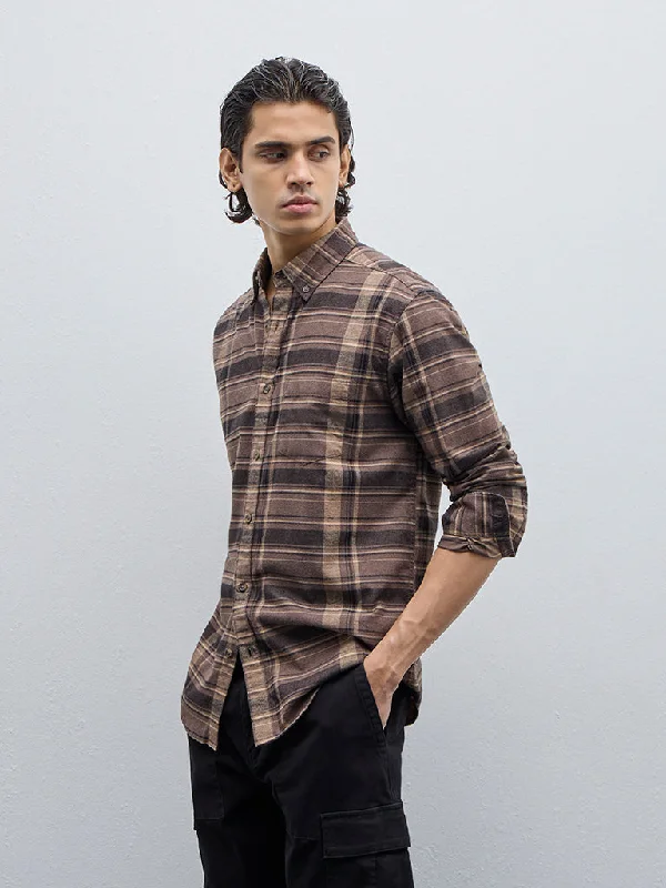 Crazy Deal WES Casuals Brown Checkered Relaxed-Fit Shirt