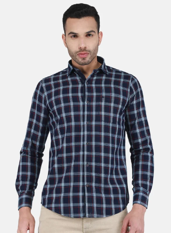 Men NAvy Blue Check Shirt